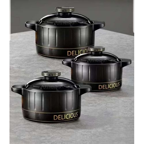 3 Piece Bakelite Handle Cookware 3-Quart Ceramic Casserole/Clay Pot Earthenware Pot Cooking for Soup Nonstick Heat Resistant Ceramic Stockpot Stew Pot with White lid