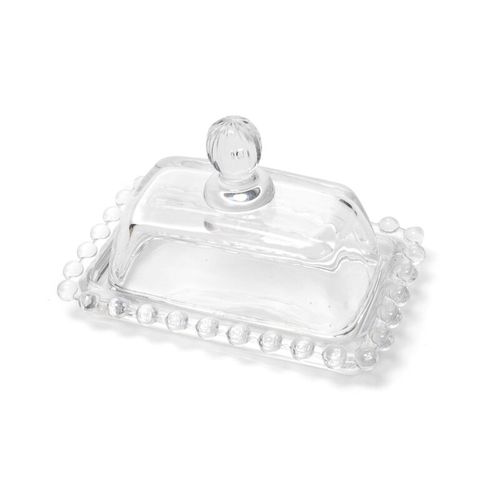 Glass Butter Dish with Handled Lid Classic Covered 2-Piece Design Tray- Clear