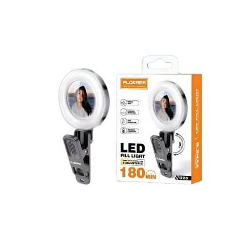 PLOKAMA U20 Selfie Light, Mini Ring Light, Small Clip On Ring Light, Portable LED Light For Phone, 3-Level Adjustable Brightness Mirror Clip For Selfie Light For Content With Cellphone Rear Camera Pho