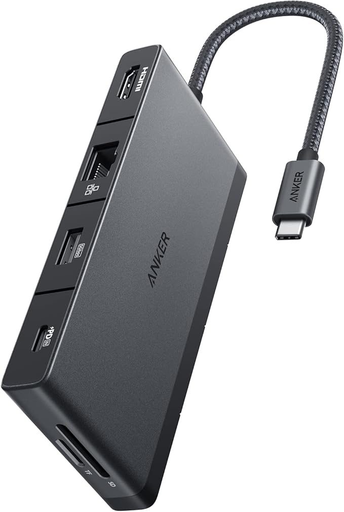 Anker 552 USB-C Hub (9-in-1) with 100W Power Delivery, [4K]@30Hz HDMI, 4 USB-C and USB-A Data Ports, Ethernet and SD/microSD Card Slot for MacBook, HP, Dell Laptops, and More