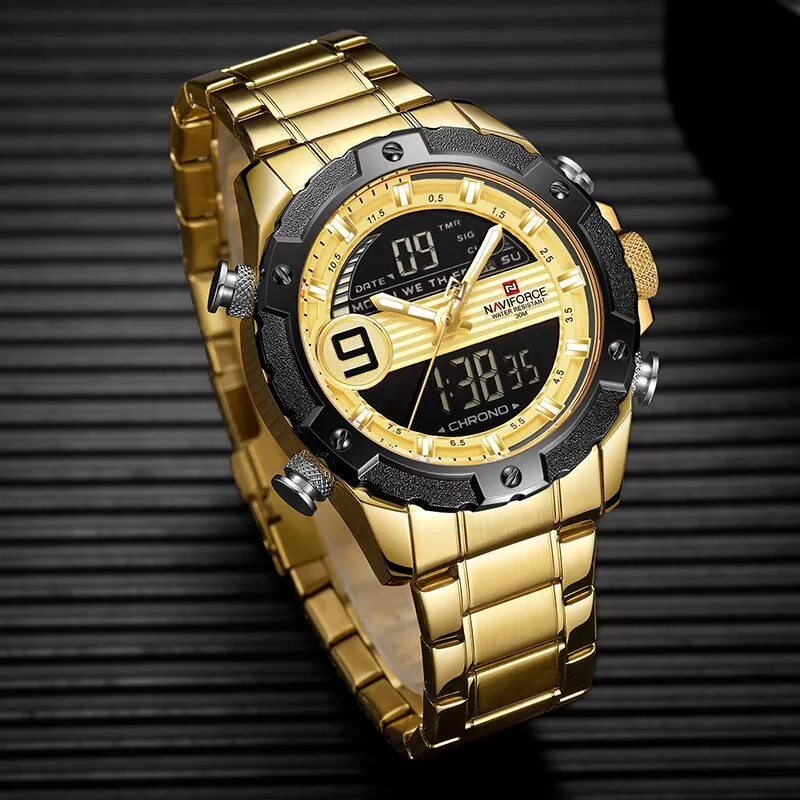 Naviforce NF9146 Double Time Waterproof Dual Watch - Gold