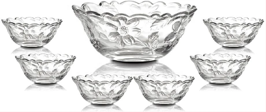 7 Piece Fruit Salad Serving Dishes/Bowls Set-Colourless