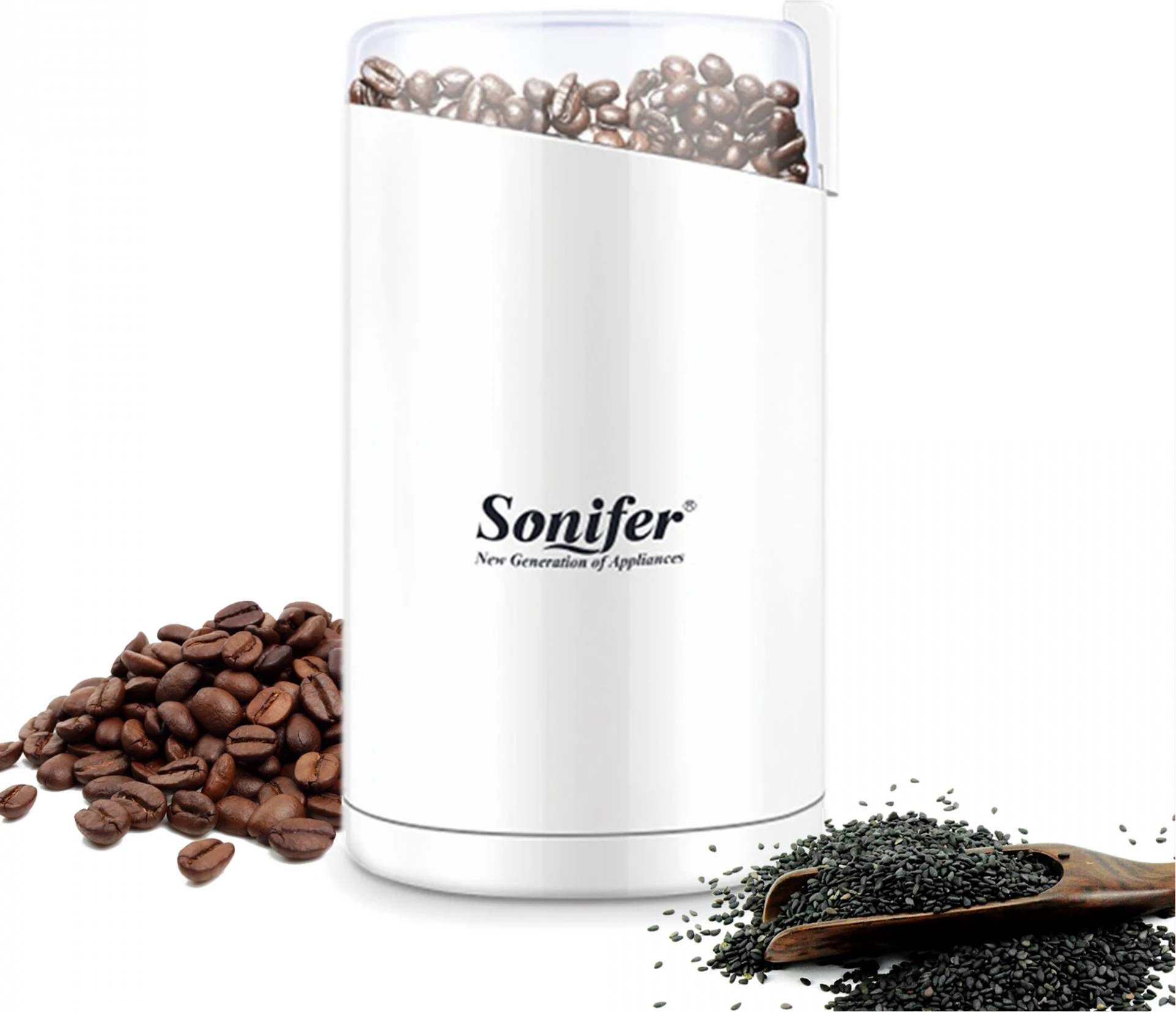 Sonifer 220V Mini Electric Coffee Bean Grinder Grinder Herb Nuts SF-3525 - Black/White
