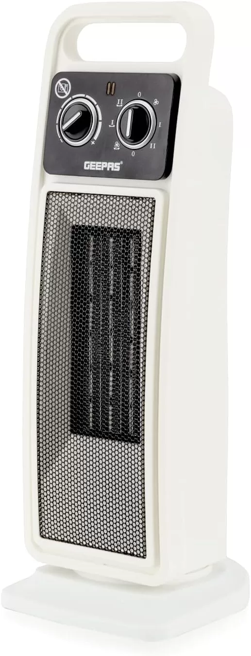 Geepas Ceramic Heater, Portable Electric Space Heater – Mini PTC Fan Heater for Desks & Tables with 2 Heat Settings 1400/2000W - Automatic Oscillation, Thermostat & Safety Cut-Off - 2000W, Silver