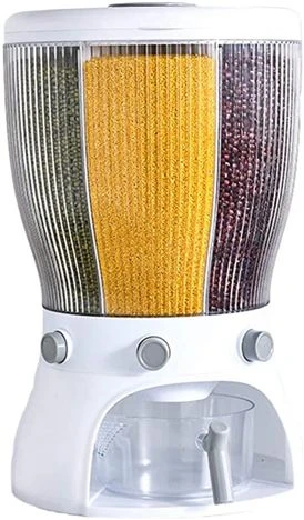 4 Grid Rotating Cereal Food Rice Bucket Storage Dispenser Box Organizer -White