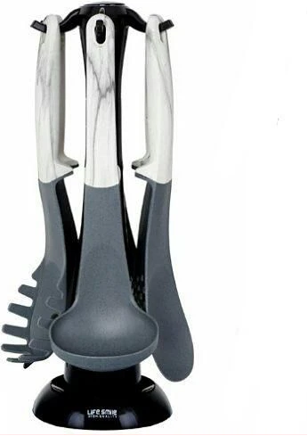 Life Smile 7 Piece Silicone Non Stick Kitchen Tool Cooking Utensils Serving Spoons Laddle Set- Multicolor