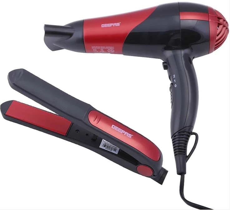 GEEPAS GHF86036 Hair Dryer & Straightener Combo/Ceramic, Red