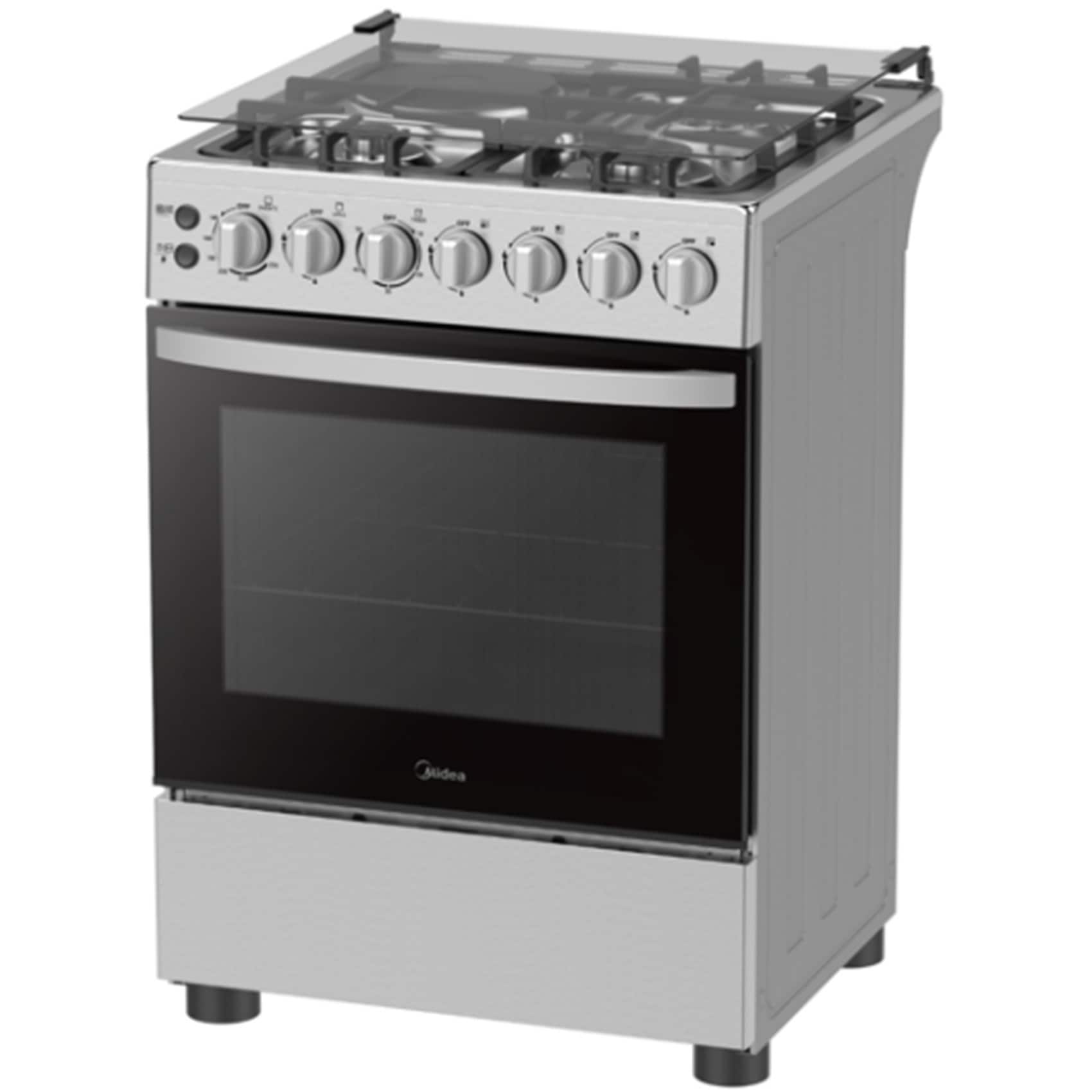 Midea Freestanding Gas Cooker 60x60cm – 3 Gas + 1 Electric, Electric Oven & Grill, Oven Fan, Rotisserie 60E3G1H6FSL
