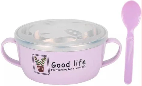 Children's Lunch Box Bowl, Double Insulated With Handles And Lid-Pink