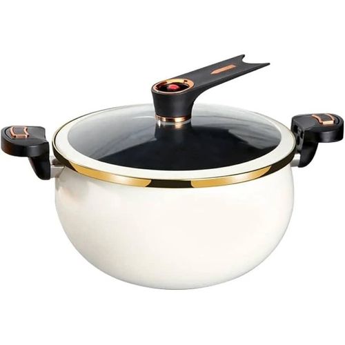 Double Handle 10L/28CM Enamel Micro Pressure Cooker, Multifunctional Plumpy Non-Stick Micro Pressure Pot, Built-in Miniature Casserole Dish With Glass Lid Gas Induction Saucepan Frying Pan