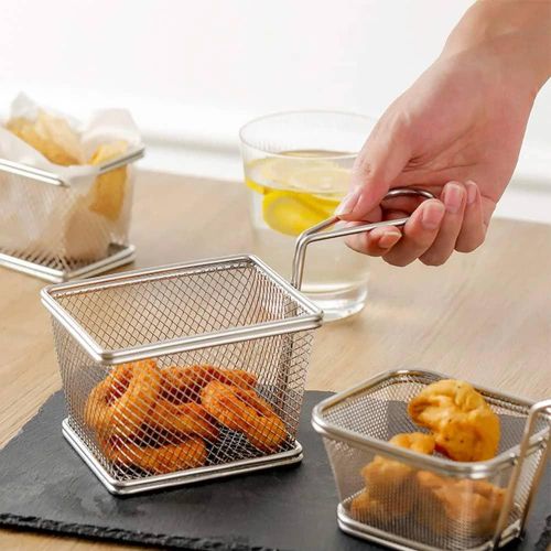 64*67*195mm 3 Pcs Fried Chicken Serving Basket Fryer Basket Colander Replacement Stainless Strainer French Fries Basket French Fry Wire Holder Metal Fryer Mesh Fish Chips Mini Food Stainless Steel Sna
