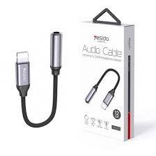Yesido YAU21 AUX (Female) Audio Cable To Lightning 10CM 3.5mm AUX Headphones Adapter for iPhone - Black