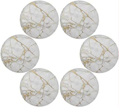 2 Sided 6PC Marble Design Round Placemats Dining Table Mats- Multi-colour.