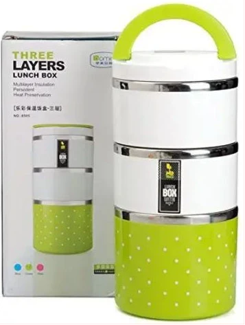 3 Layer Steel Food Insulated Lunch Box Container Tiffin- Multi-colours