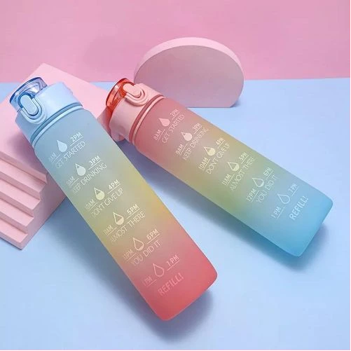 1-Litre Time Marked Fitness Jug Outdoor Frosted Water Bottle, Multi-Colour