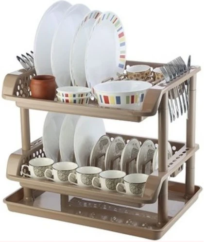 2 Tier kitchen Plastic Dish Draining Drying Storage rack tray - Cream