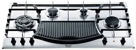 Ariston 90cm Built-In Gas Hob 4-Gas Burners And 1-Electric Plate PH941MSTB, Auto Ignition, Cast Iron Pan Supports - Silver