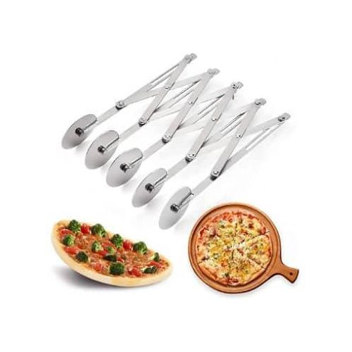 Baking 5 Wheel Pastry Pizza Cutter, Extender Expandable Stainless Steel Pastry Knife Baking Cutter Roller Cookie Dough Cutter Divider