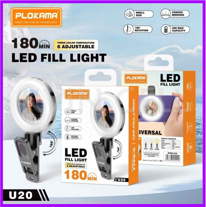 PLOKAMA U20 Ring Led Selfie Mirror Clip HP Practical Mirror Clip for Selfies & Content with Cellphone Rear Camera with LED Ring light