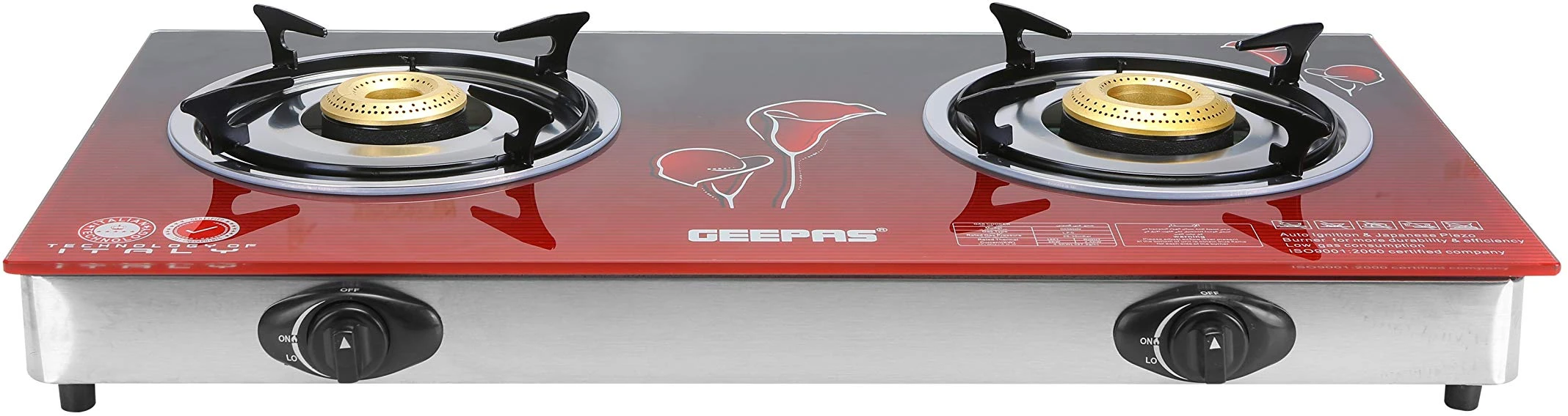 Geepas GK5602 Tempered Glass Double Burner Gas Cooker