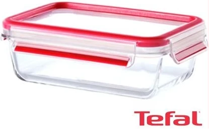 Tefal Masterseal 1.3 Litre Food Container, Red/Clear, Glass, K3010412