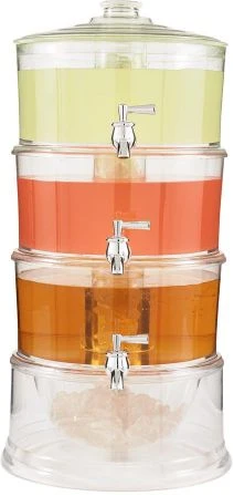 Acrylic 3-Tier Water, Juice Drink Dispenser With Ice Chamber Base-Colorless