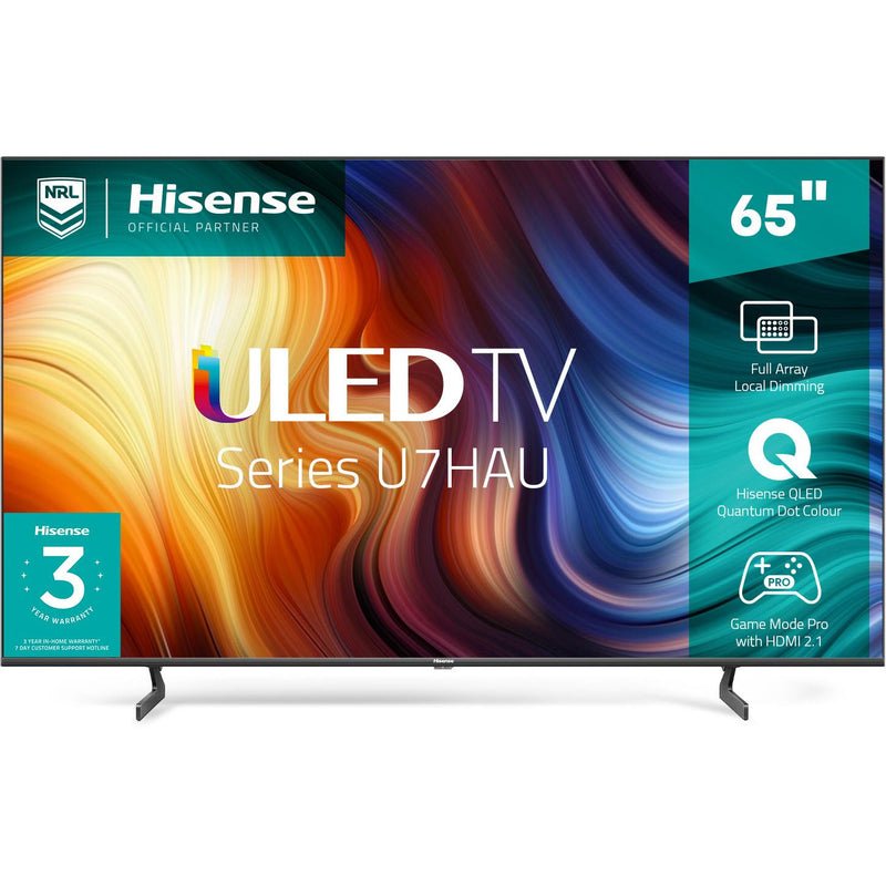 Hisense 65-Inch ULED Quantum Dot UHD 4K Smart VIDAA TV, Dolby Atmos, HDR, Bluetooth, HDMI, USB, Inbuilt Free To Air Decoder (65U7G ) - Black (3YRs WRTY)
