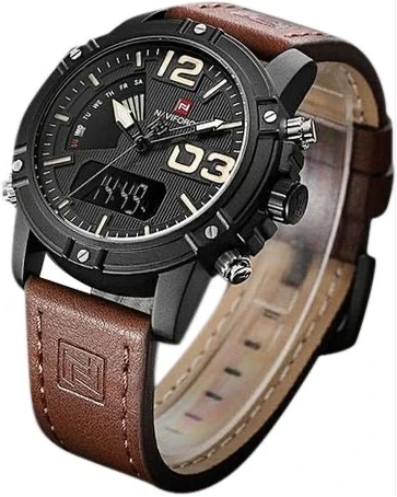 Naviforce Faux Leather Strapped Watch - Brown