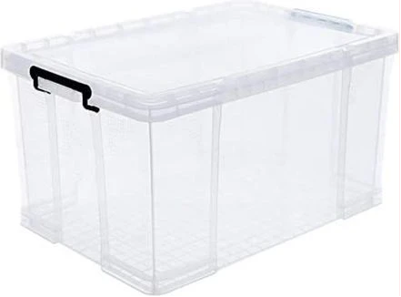 Plastic Stackable Organizer Storage Box, 46-Liters Transparent, with Lid, White