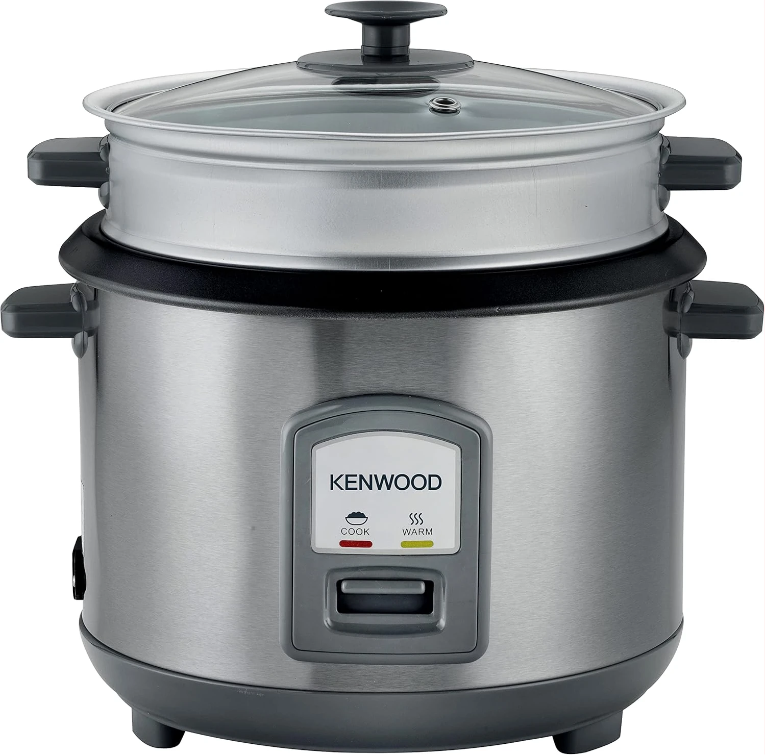 KENWOOD 2-in-1 Rice Cooker 1.8L 10-Cups Rice with Food Steamer Basket, Non-Stick Cooking Pot, Temepered Glass Lid, Warm/Cook Lights, Spatula Holder, Detachable Cord RCM45.000SS Silver
