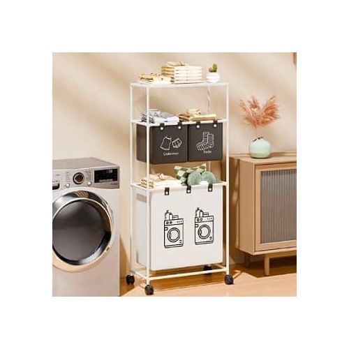 Foldable Dirty Clothes Basket Household 4 Grid Organizer Waterproof Home Bedroom Balcony Laundry Hamper Toilet Dampproof Closet Baskets Simple Clothing Storage Basket Rack Sorter With Removable Bags