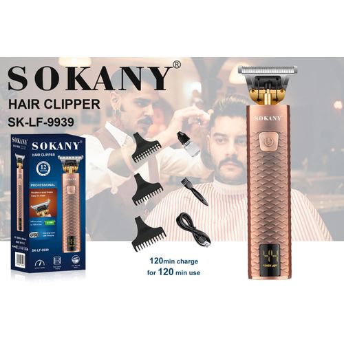 Sokany Rechargeable Hair Trimmer With Stainless Steel Blades And Led Display-Multicolour