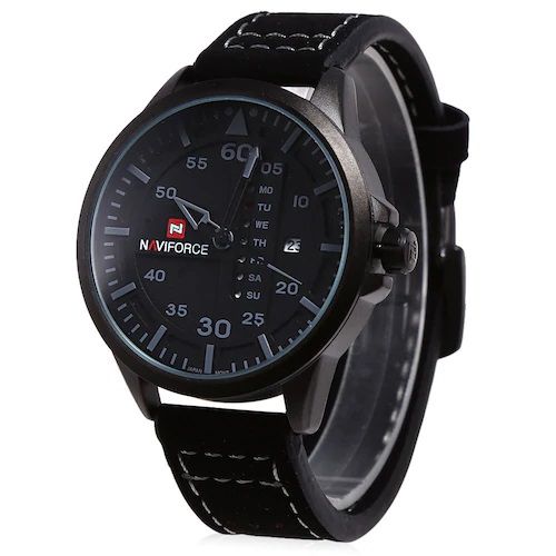 Naviforce Analog WaterProof Men's Designer Leather Strap Watch - Black