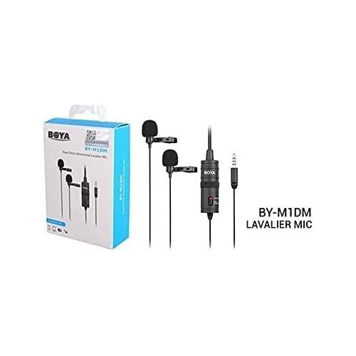 Boya BY-M1DM Plastic Microphone Dual Omni Directional Lavalier Mic With Two Small Clip And Two Foam Windscreen For Smart Phone - Black