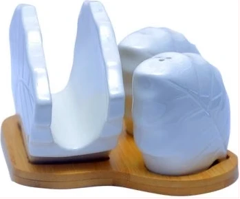 Salt and Pepper Shaker, Napkin Holder Set - White