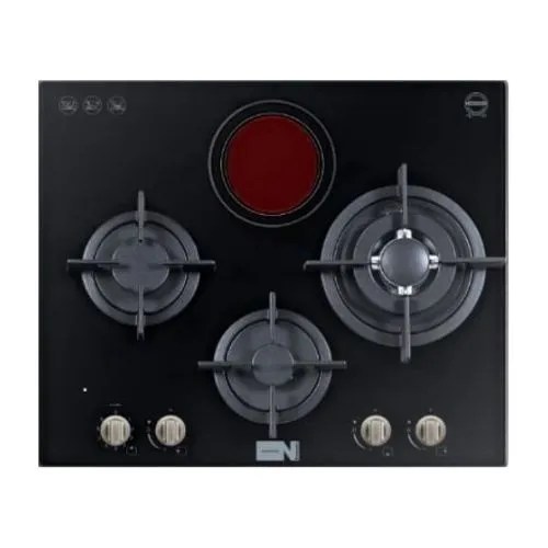 Newmatic 60cm Built-in Hob PM631VSTGB, 3 Gas Burners + 1 Electric Zone, Flame Failure Device, Cast Iron Pan Supports, Auto Ignition -Black