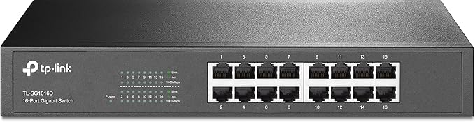 TP-Link TL-SG1016D Switch 16 Port Gigabit, 10/100/1000 Mbps Network Switch,‎‎ 802.1p/DSCP QoS Ethernet Splitter Extender, Loop Prevention Isolation Mode, Desktop/Rack Mount, Metal Case IEEE 802.3x