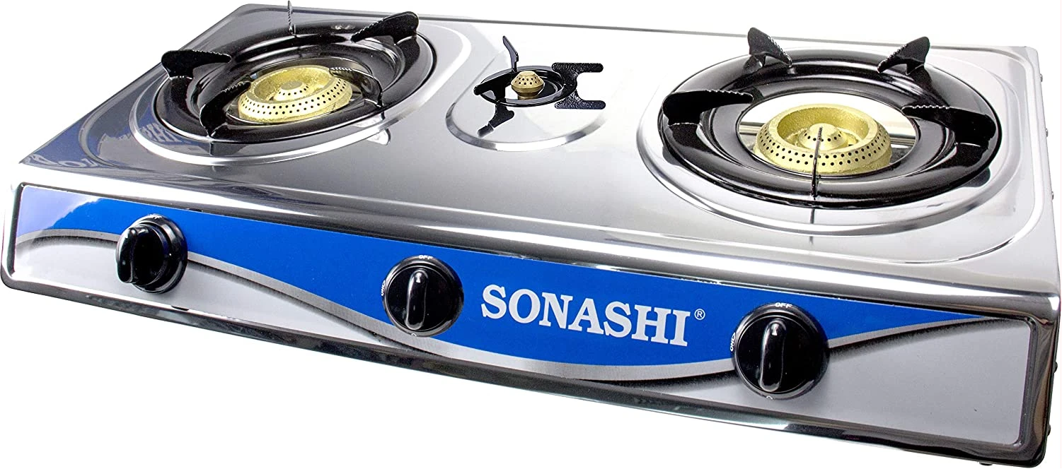 SONASHI SGB-319S Triple Gas Stove - Stainless Steel Three Burner Cooking Range with Electronic Ignition System, Energy Saving, Easy to Clean Design