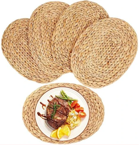 6 Pieces OF Oval Woven Placemats, Natural Water Hyacinth Placemats Straw Braided Rattan Placemats, 12x16 Inches Plate Chargers Set, Non-Slip Heat Resistant Woven Chargers for Dining Table