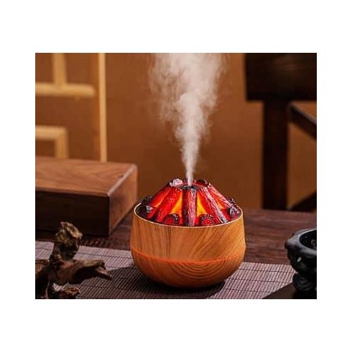 New Simulation 3D Mini Humidifier, Simulated Charcoal Fire Personal Desktop Air Humidifier with No-Water Auto-Off Protection 300ml Super Quiet Cool Mist for Bedroom Office Car Mini Usb With Soothing L