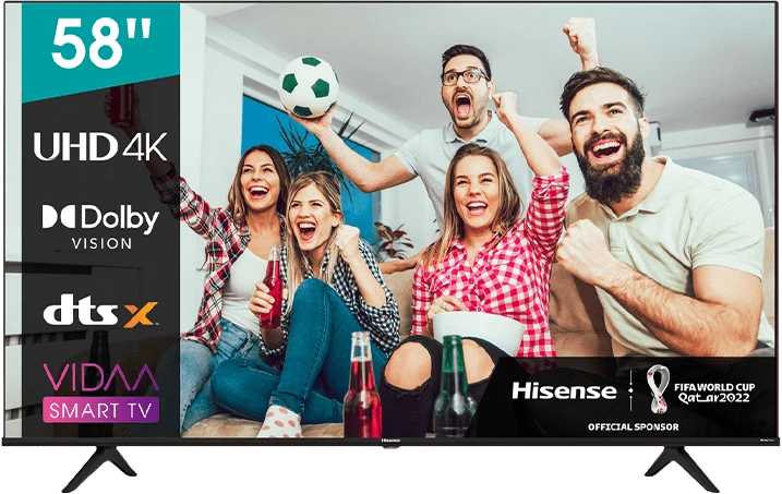 Hisense 58 Inch 4K UHD Smart TV, with Dolby Vision HDR, DTS Virtual X, Youtube, Netflix, Disney +, Freeview Play and Alexa Built-in, Bluetooth and WiFi, Black (3YRs WRTY)