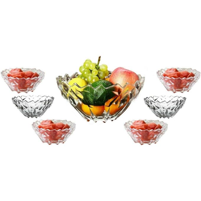 DELISOGA 7 Piece Crystal Glass Bowl Set Decorative Fruit Bowl Set Fruit Trifle Crystal Cut Effect Salad Ice Cream Guests Serving Bowls Glass Dessert Sundae Glasses Prawn Cocktail Appetizer Serving