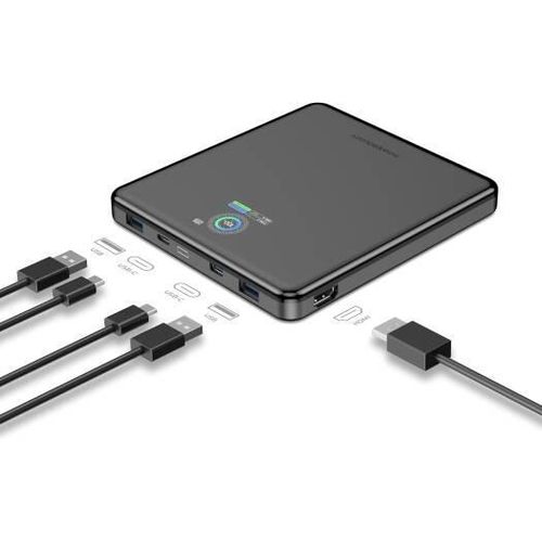 Powerology Volt Stream 20000mah Power Bank 100W With Smart Power Display 4K HDMI, 2USB-C, 2USB-A, for Smartphones, Laptop, MacBook, iPhone 17/16/15, Android, (Includes 100W USB-C Cable)