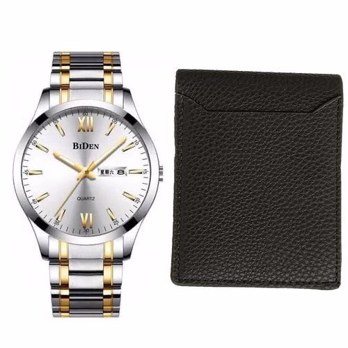 Biden 2 Pack Of Mens Watch with Wallet - Silver, Black