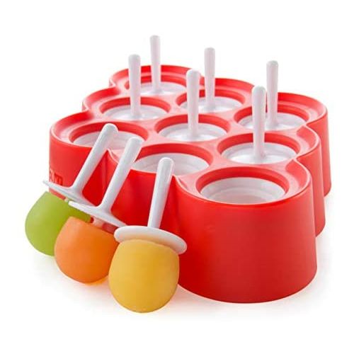 9 Silicone Ice Mini Popsicle Molds With Sticks and Drip-guards,- Red