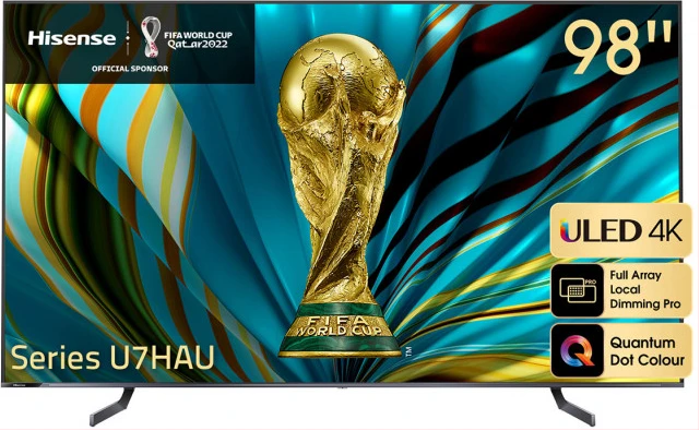 Hisense 98-Inch ULED TV; Quantum Dot 4K QLED Smart VIDAA, USB, Ethernet, WiFi, HDMI, Dolby Vision IQ, Game Mode Pro, Full Array Local Dimming, Inbuilt Free To Air Decoder - Black (3YRs WRTY)