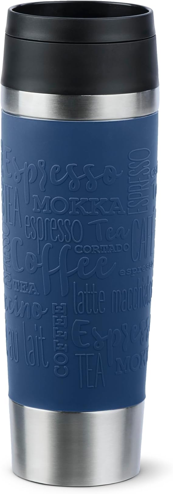 TEFAL Thermal Bottle Travel Mug Classic Dark Blue 0.5L, Comfort Screw Lid, Quick Press Drinkware, Soft-Touch Sleeve, Travel-Ready, Reusable, 100% Leak-Proof, Keeps Drinks Cold (12 hrs) and Hot (6 hrs)