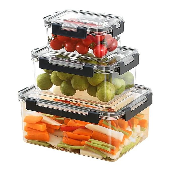 3-Piece Clear Acrylic Sealed Food Storage Containers with Lids Box For Fruit Food Transparent kitchen storage Fridge Containers Lunch Box
