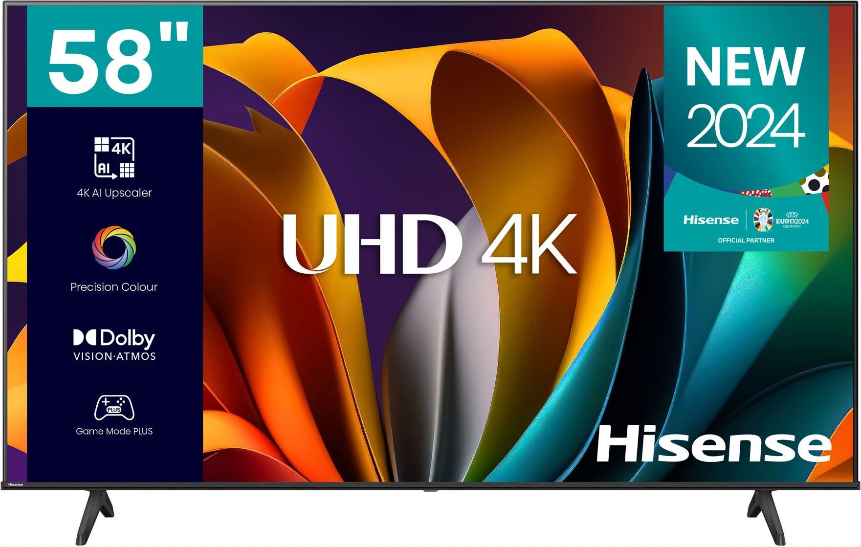 Hisense 58 - Inch 4K Ultra HD VIDAA Smart TV 58A6N, Airplay 2, AI 4K Upscaler, Dolby Vision, With In-Built Free To Air Decoder, Bluetooth, HDMI, Chromecast, USB, Netflix, Youtube - Black (3YRs WRTY)