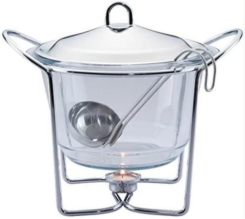 4 Litre Glass Soup Chafing Serving Dishes Warmer - Colorless